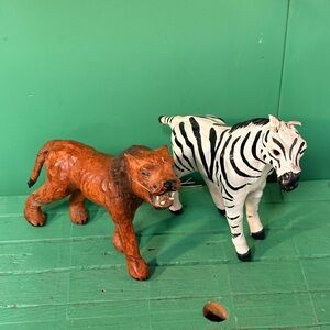 Handcrafted Lion and Zebra Leather Sculpture Set
